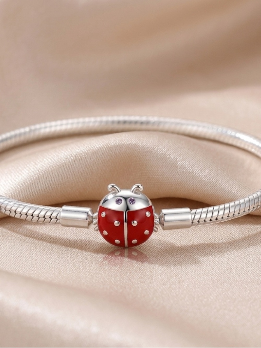 Silver Bracelet with Red Ladybug Charm
